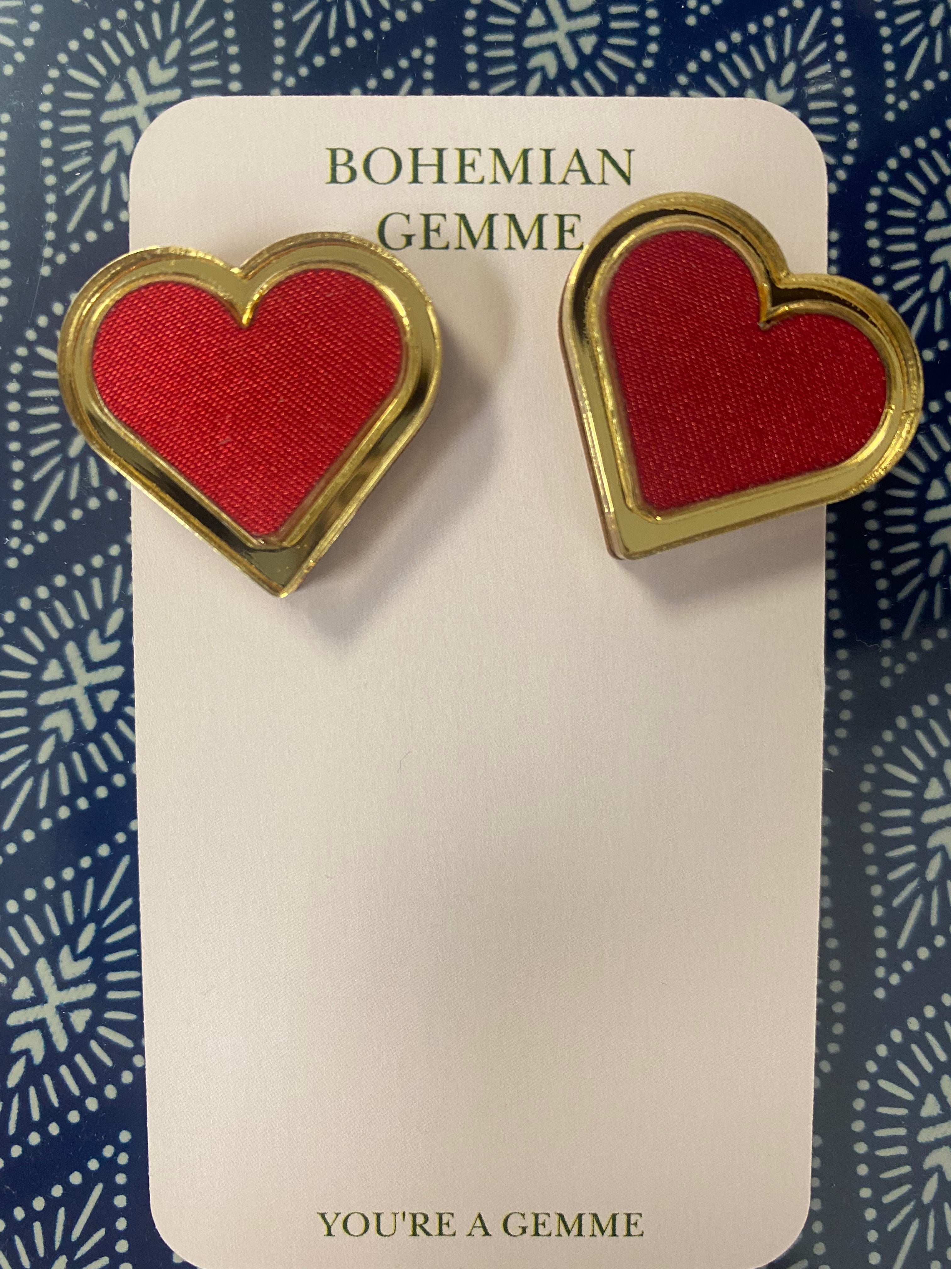 Red Satin Heart Stud Earrings